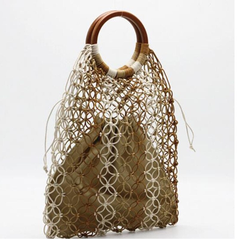 Hollow Rope Net Straw Handmade Beach Bag Mssza