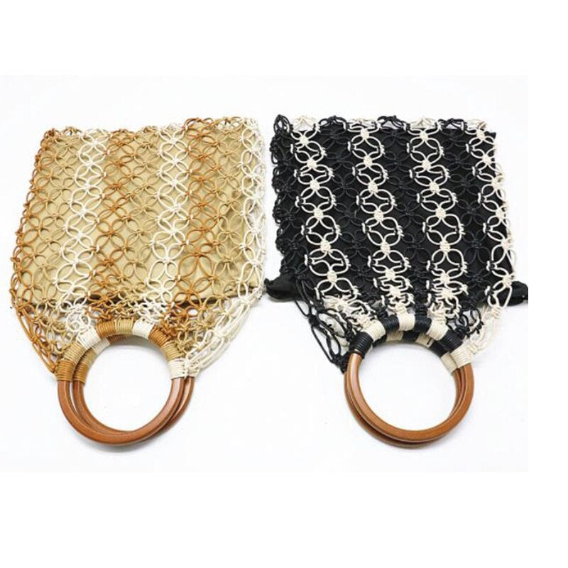 Hollow Rope Net Straw Handmade Beach Bag Mssza