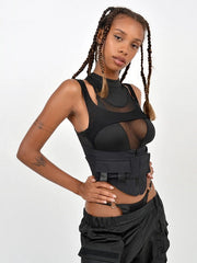 Hollow Skinny Velcro Belt Streetwear Mesh Tank Top Mssza