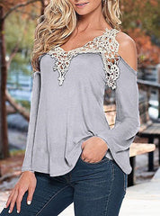 Hollow Sleeve Blouse â€?Lace V Neckline Long Sleeves Curved Hemline Mssza