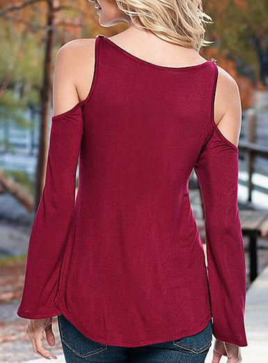 Hollow Sleeve Blouse â€?Lace V Neckline Long Sleeves Curved Hemline Mssza