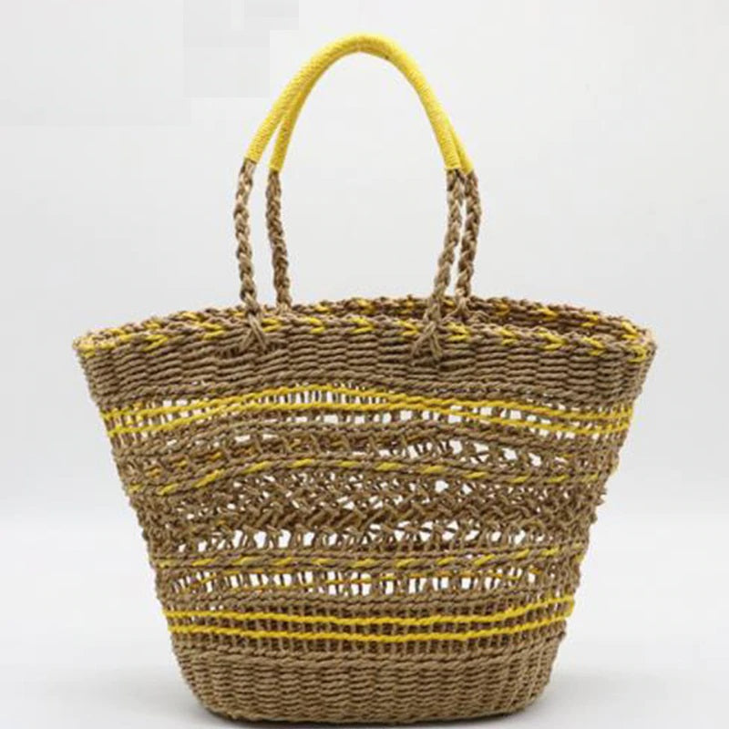 Hollow Straw Beach Travel Ladies Hand Bag Mssza