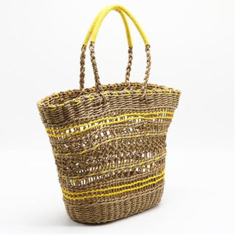 Hollow Straw Beach Travel Ladies Hand Bag Mssza