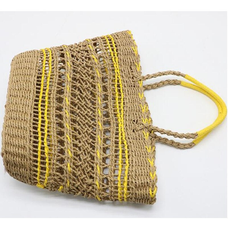 Hollow Straw Beach Travel Ladies Hand Bag Mssza