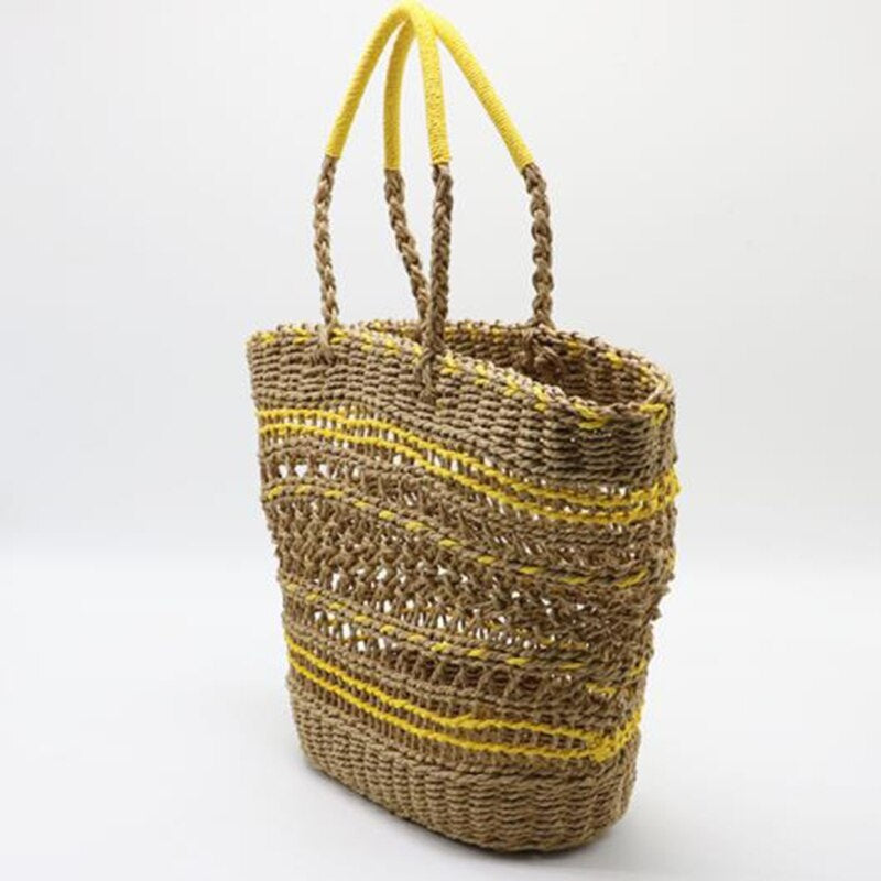 Hollow Straw Beach Travel Ladies Hand Bag Mssza