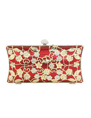 Horizontal Shape Crystal Floral Print Silk Evening Bag for Woman Mssza
