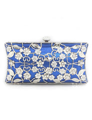 Horizontal Shape Crystal Floral Print Silk Evening Bag for Woman Mssza