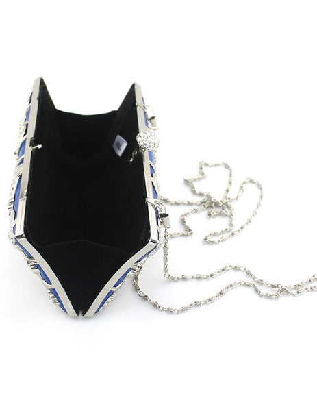 Horizontal Shape Crystal Floral Print Silk Evening Bag for Woman Mssza