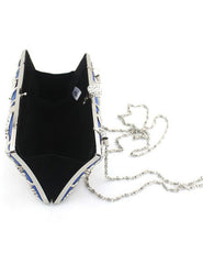 Horizontal Shape Crystal Floral Print Silk Evening Bag for Woman Mssza