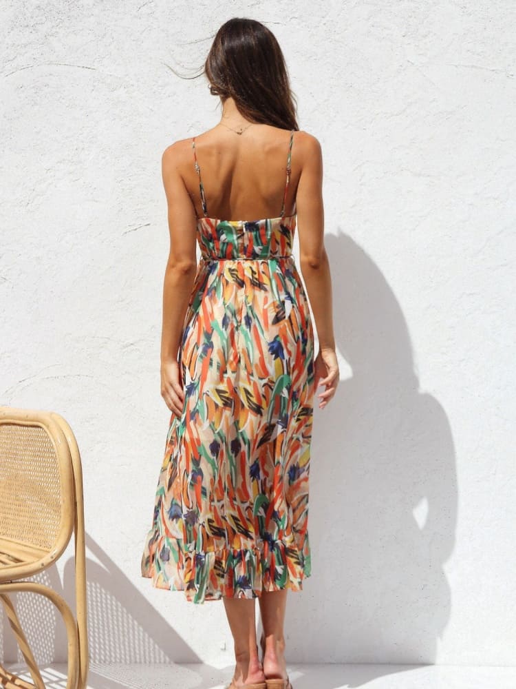 Floral Ruffle-Trim Midi Tank Dress Mssaz Desses