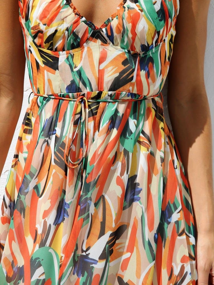 Floral Ruffle-Trim Midi Tank Dress Mssaz Desses