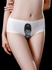 Ice Silk Mid Waist Cats Pattern Printed Briefs Mssza
