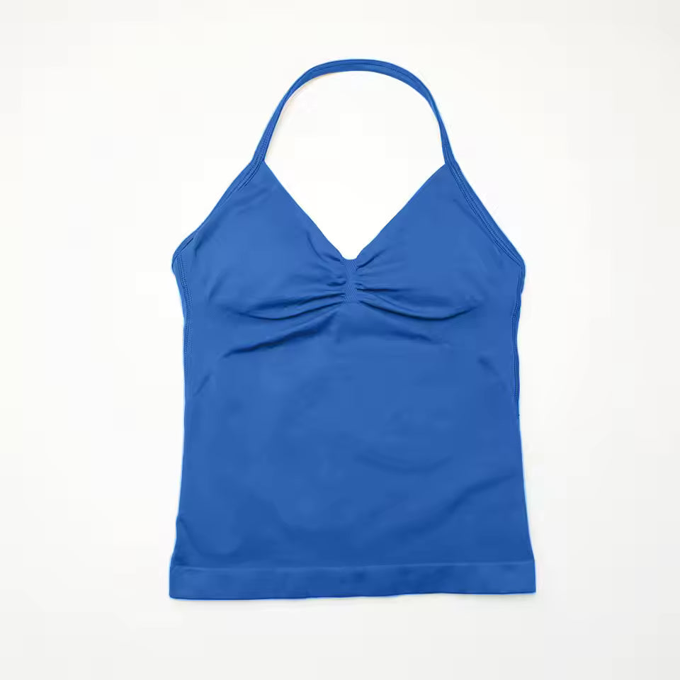 Elegant Impact Longline Strappy Open Back Bra Running Halter Top Sports Mssza