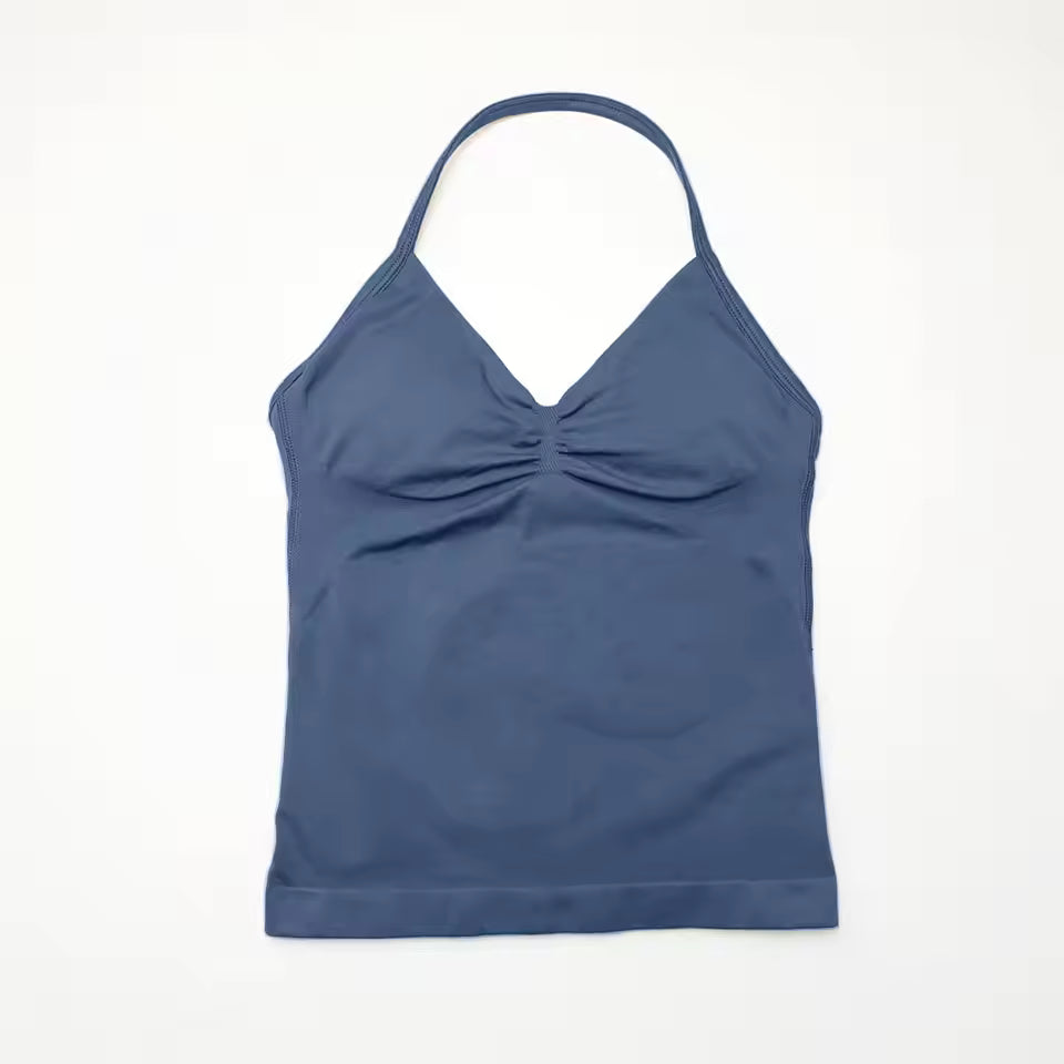 Elegant Impact Longline Strappy Open Back Bra Running Halter Top Sports Mssza