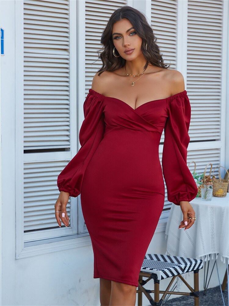 Pure Classic V-Neck Off Shoulder Bodycon Party Dress Mssaz Desses