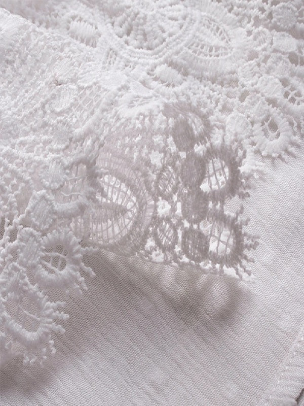 Jacquard Pleated Lace Hollow Out V-neck Plus Size Blouse Mssza