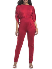 Jewel Neck Half Sleeves Cotton Blend Skinny Playsuit Mssza