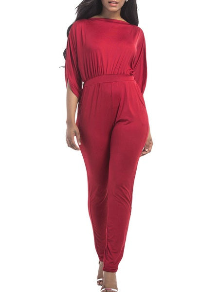 Jewel Neck Half Sleeves Cotton Blend Skinny Playsuit Mssza