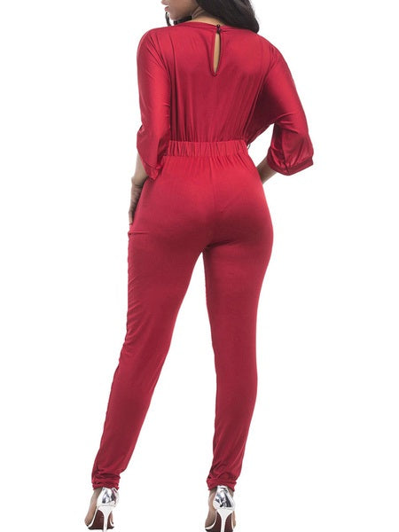 Jewel Neck Half Sleeves Cotton Blend Skinny Playsuit Mssza