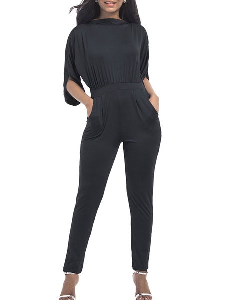 Jewel Neck Half Sleeves Cotton Blend Skinny Playsuit Mssza