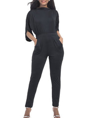 Jewel Neck Half Sleeves Cotton Blend Skinny Playsuit Mssza