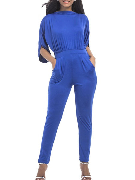 Jewel Neck Half Sleeves Cotton Blend Skinny Playsuit Mssza