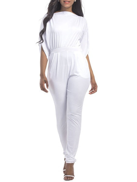 Jewel Neck Half Sleeves Cotton Blend Skinny Playsuit Mssza
