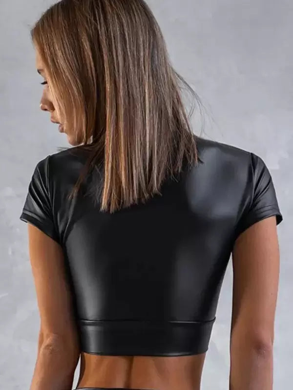 Jewel Neck Short Sleeves Polyester Layered Clubwear Crop Top Mssza