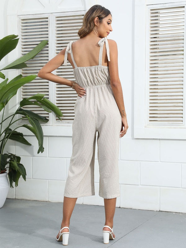Jumpsuit Sleeveless Lace Up Polyester Cropped One Piece Mssza