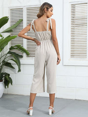 Jumpsuit Sleeveless Lace Up Polyester Cropped One Piece Mssza