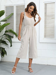 Jumpsuit Sleeveless Lace Up Polyester Cropped One Piece Mssza