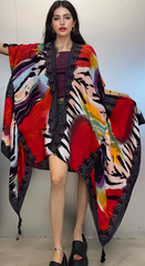 Kimono Print Coat Loose Tassels Long Dress Beach Holiday Deach Cover up Party Dresses Mssza