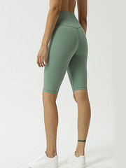 Knee Length High Waist Solid Ladies Sports Shorts Mssza