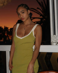 Knit Suspender Sleeveless Block Color Beach Vacation V-Neck Bodycon Maxi Dress Mssaz Desses