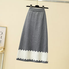 Knitted Design Elastic High Waist Solid A-line Streetwear Skirt Mssza