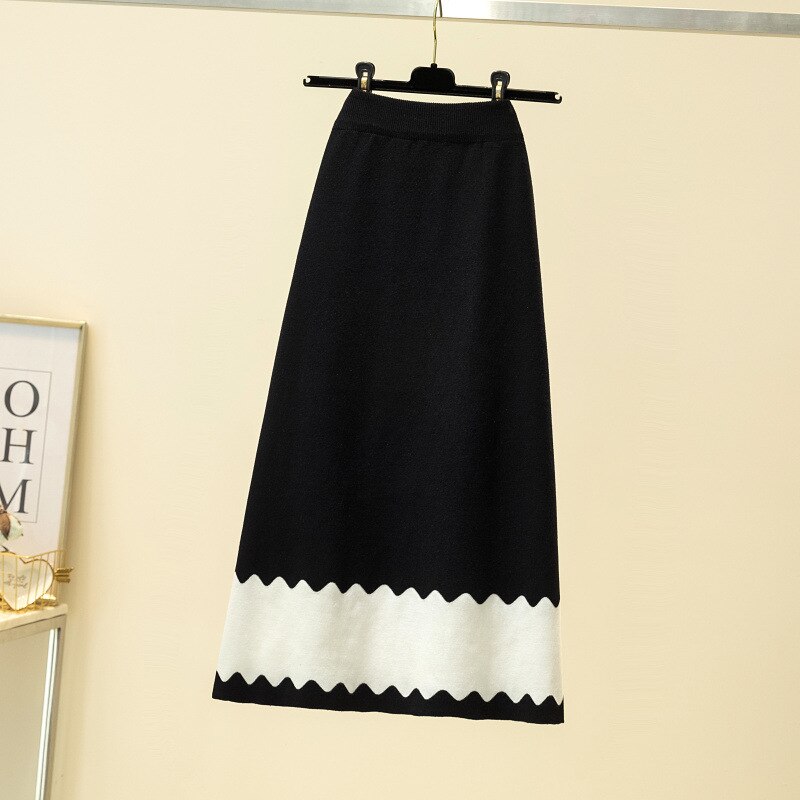 Knitted Design Elastic High Waist Solid A-line Streetwear Skirt Mssza