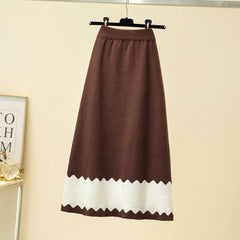 Knitted Design Elastic High Waist Solid A-line Streetwear Skirt Mssza