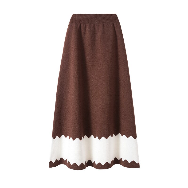 Knitted Design Elastic High Waist Solid A-line Streetwear Skirt Mssza
