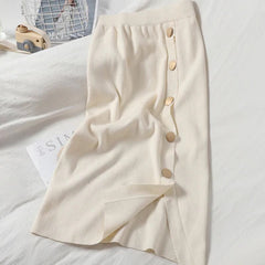 Knitted Pencil Style Elastic Slim Solid Bodycon Split High Waist Skirt Mssza