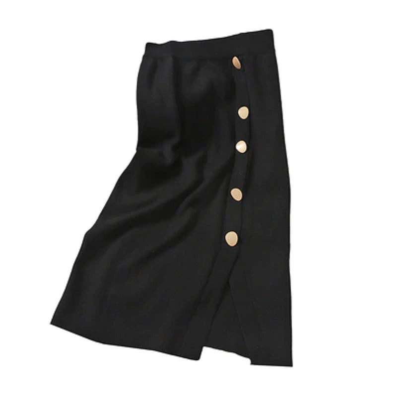 Knitted Pencil Style Elastic Slim Solid Bodycon Split High Waist Skirt Mssza