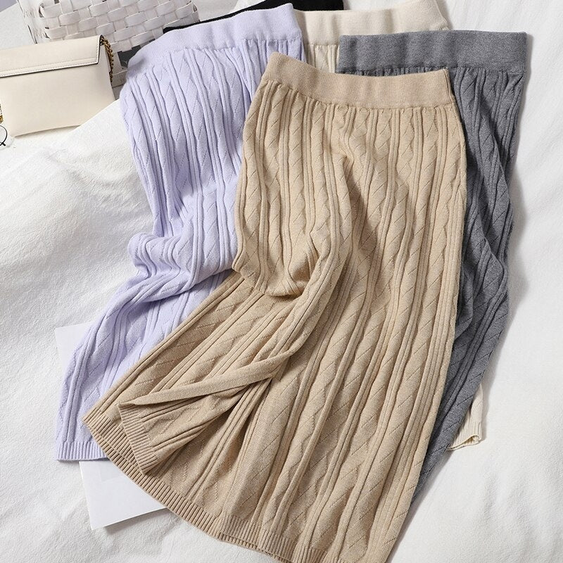 Knitted Slim High Waist Elastic Body con Street wear Sweater Skirt Mssza