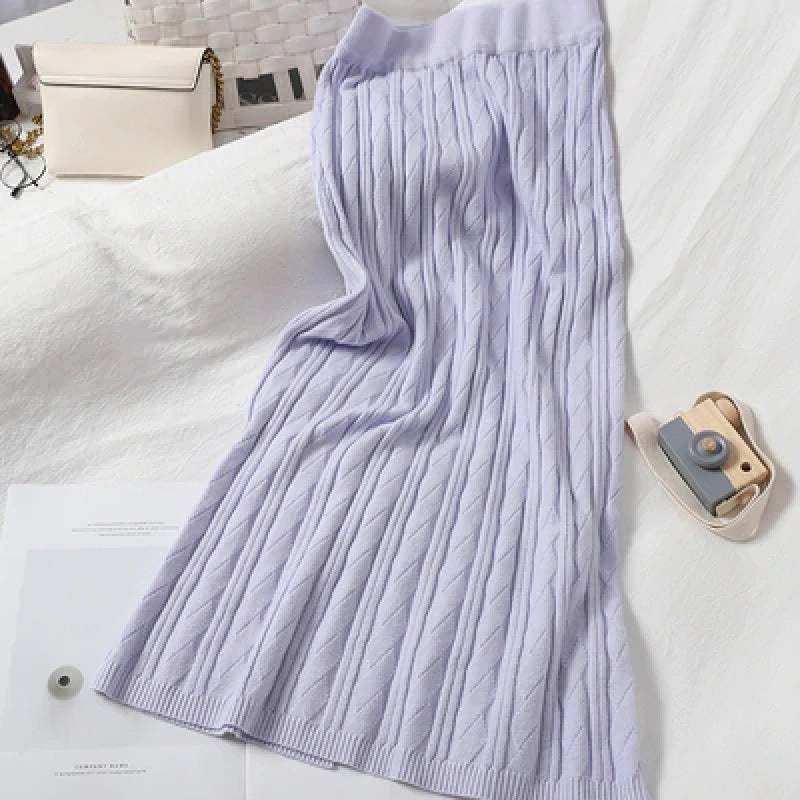 Knitted Slim High Waist Elastic Body con Street wear Sweater Skirt Mssza