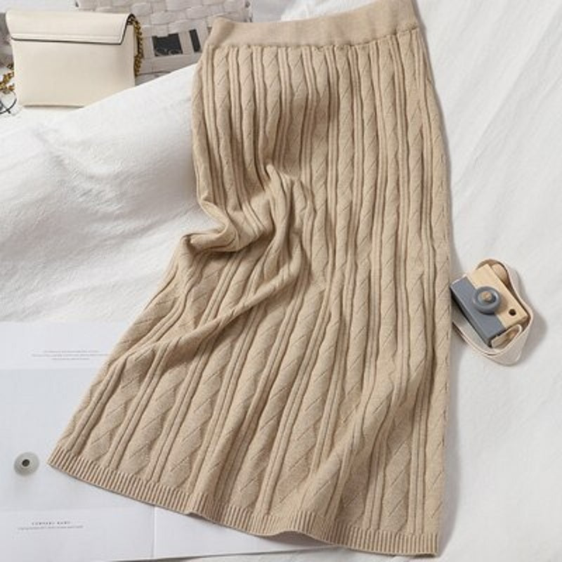 Knitted Slim High Waist Elastic Body con Street wear Sweater Skirt Mssza