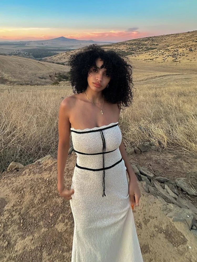 Strapless Sleeveless Backless Slim Y2K Chic Elegant Knitted  Party Dresses Maxi Dress Mssaz Desses