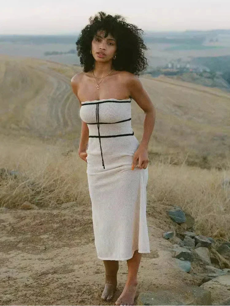 Strapless Sleeveless Backless Slim Y2K Chic Elegant Knitted  Party Dresses Maxi Dress Mssaz Desses