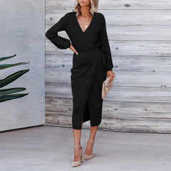 Korean Dongdaemun High Clothing Wrap V Neck Long Sleeve Sweater Tie Waist Bodycon Knit Elegant платье Midi Dress Mssaz Desses