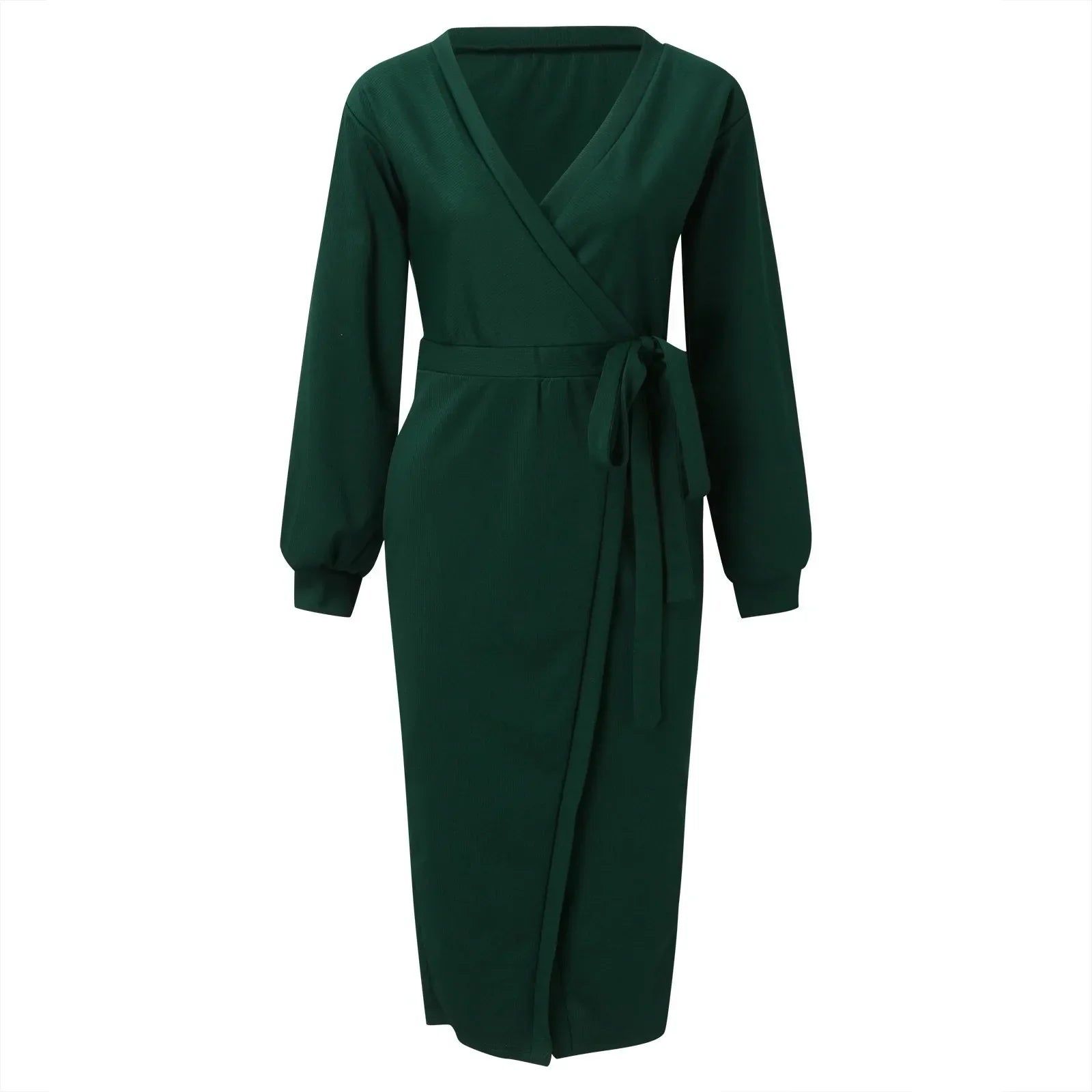 Korean Dongdaemun High Clothing Wrap V Neck Long Sleeve Sweater Tie Waist Bodycon Knit Elegant платье Midi Dress Mssaz Desses