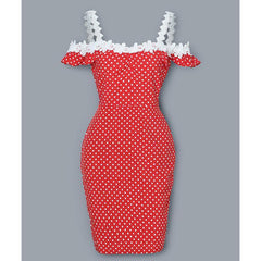 Lace Applique Off Shoulder Dots Print Dress Cold Shoulder Polka Dot Red  Dress Slim Fit Casual Party Vestidos Mssaz Desses