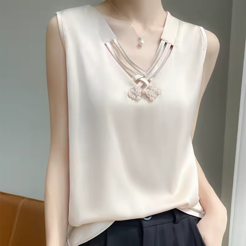 Casual Lace Camisole Wear Loose Satin Sleeveless Tops Mssza