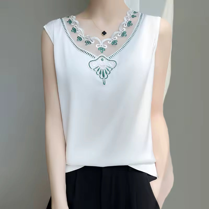 Lace Camisole Wear Loose Sleeveless Satin Office Lady Tops Mssza